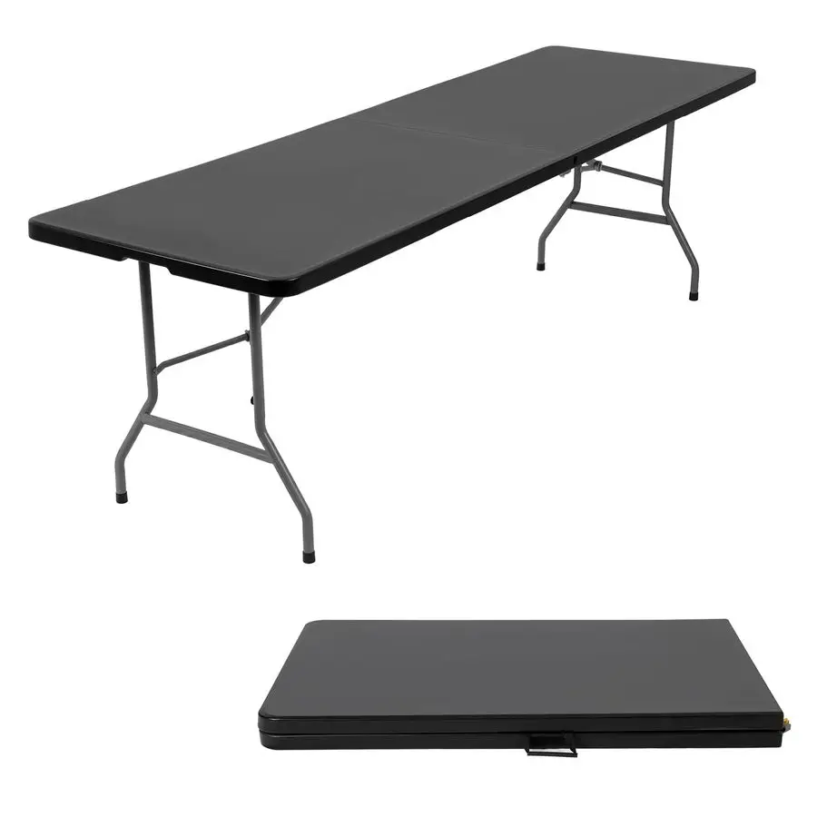 8FT Folding Table Half Portable Foldable Table Picnic Table for Office Home Camping Party Black, 8 FT