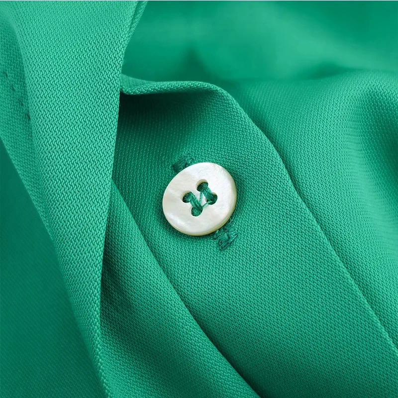 Schicke Mode, grüne Satin-Hemden für Damen, 2025, neue Langarm-Tasche, Damen-Streetwear, Freizeithemd und Blusen-Top ﻿