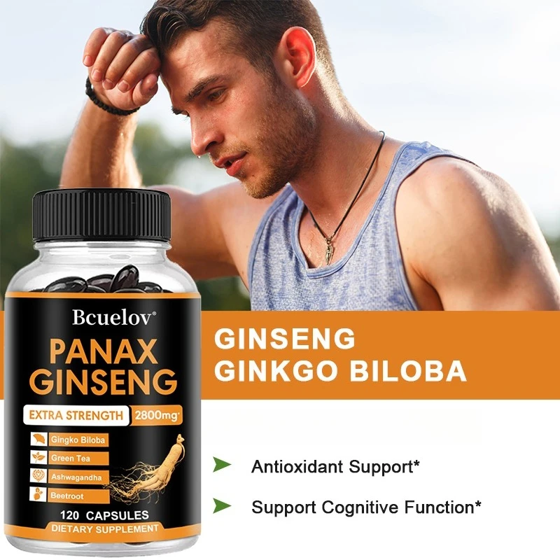 

Ginseng Capsules - with Gingko Biloba, Ashwagandha, Supports Energy, Endurance & Vitality, Memory, Mental Performance