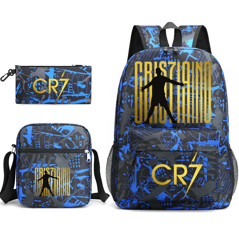 New CR7 Backpack 3Pcs Travel Bag Canvas Backpack Students School Bag For Boys Girls Canvas Teens Laptop Zipper Mochilas