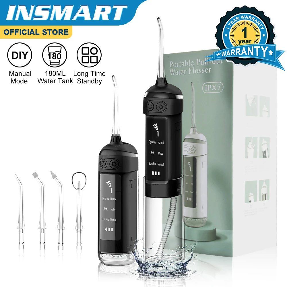 

Ирригатор для полости рта INSMART, зубная ирригатор, 6 режимов, отбеливание зубов, перезаряжаемый, водонепроницаемый, портативный, стоматологический, 300 мл, струйная ирригация воды