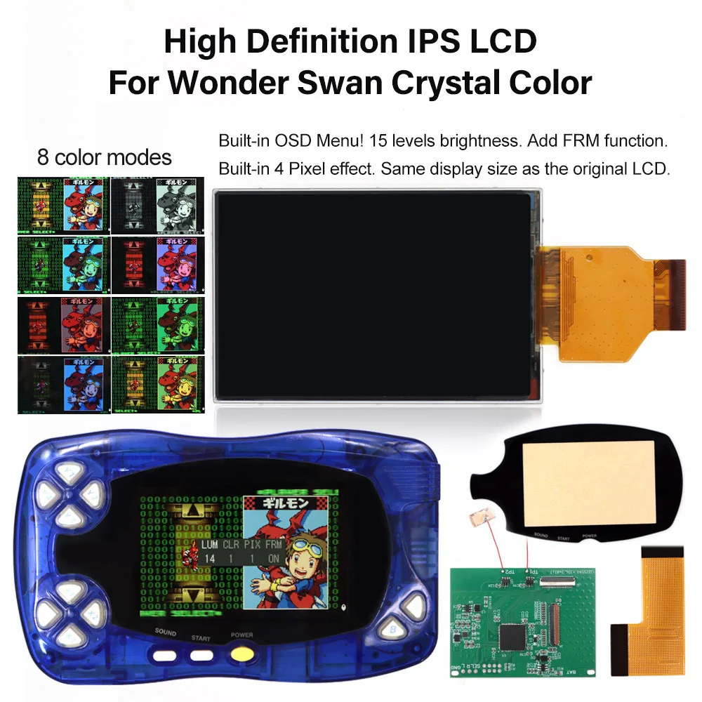 WSC WSC WSCC IPS LCD 스크린 DIY 키트 밴다이 원더스완 컬러 콘솔용 백라이트 밝기 조절 키트