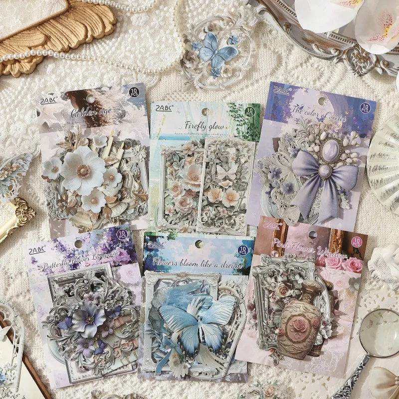 

10pcs/set Retro European Bow Floral Sticker Pack Aesthetic DIY Decals Scrapbook Journal Sticker Vintage Classic Decal Kids Gift