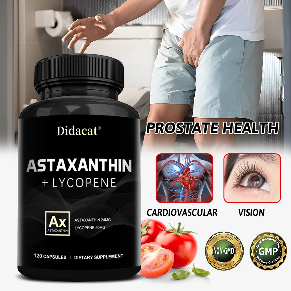 Astaxantina organica 24mg con licopene-visione delle articolazioni salute della prostata, integratore antiossidante, certificato Non ogm, senza glutine