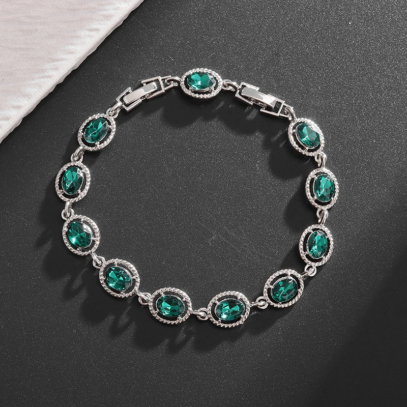 High Quality Tennis Green Gemstone Bracelet for Women Daily Party Jewelry Accessories Bracelet for Girlfriend Birthday Gift