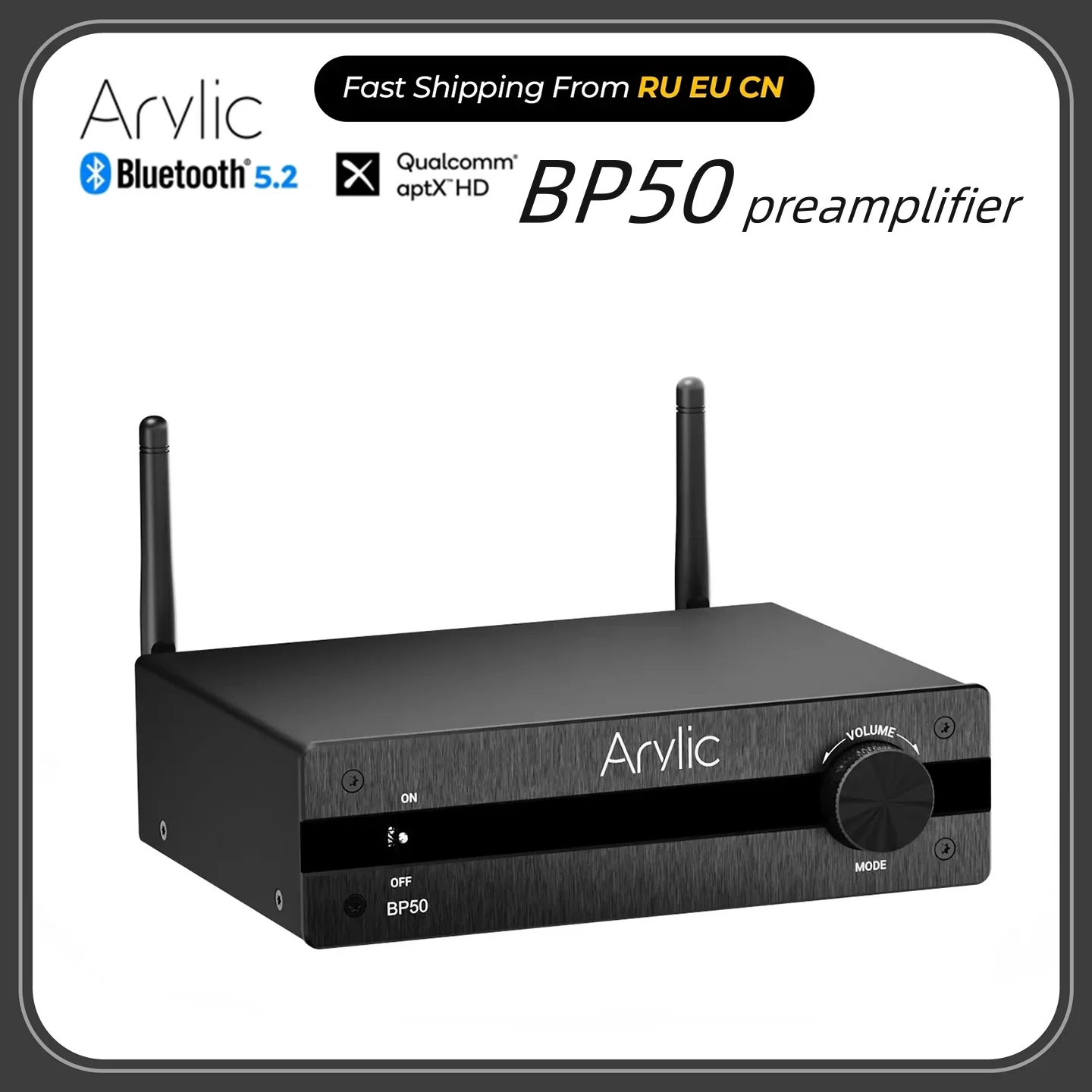 Arylic BP50 HiFi Preamplifier aptx HD Audio Preamplifier Receiver 2.1 Channel Mini Class D Integrated Amp for Home Speakers