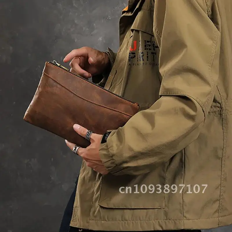 Cartera de mano de cuero genuino Luufan para hombre, cartera de mano con cremallera para hombre de negocios, capacidad diaria para bolso grande, bolso de mano, cinturón para teléfono