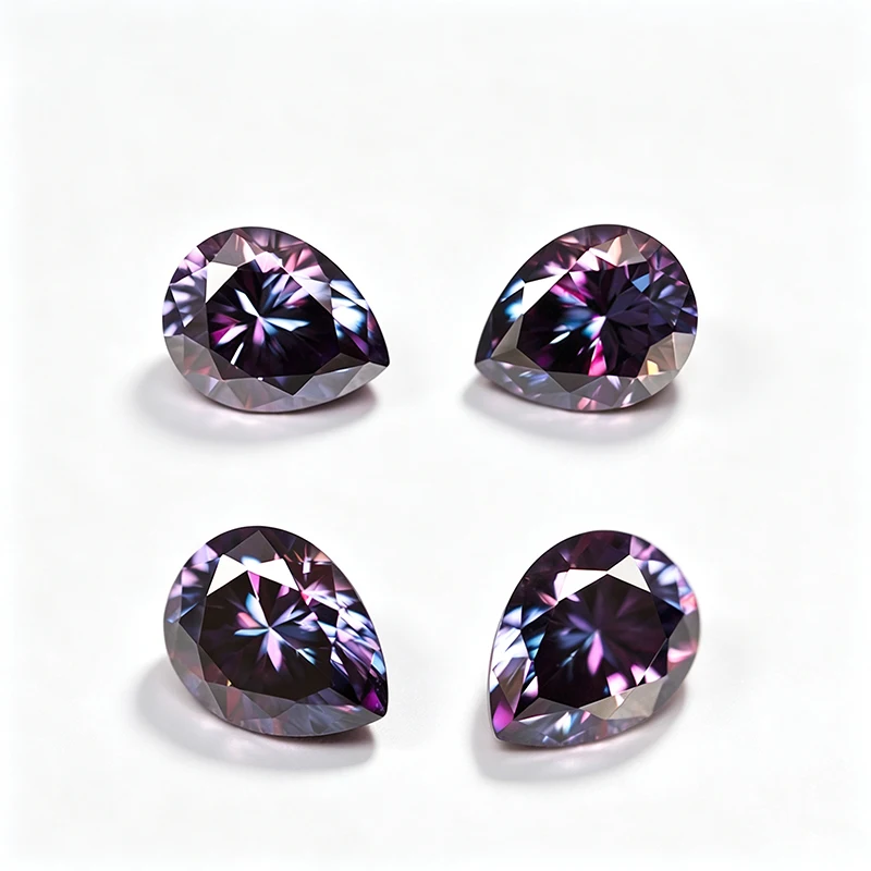 Royal Purple Pear Cut Moissanite Stone With Certificate  0.5-5.0ct Certified Moissanita Loose Gemstone  Positive Pass Tester GRA
