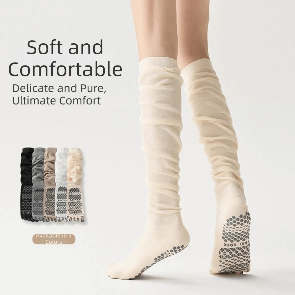 

Разноцветные носки для йоги с пятью пальцами, силиконовыми точками и противоскользящим дизайном, выше колена, высокие, с пятью пальцами