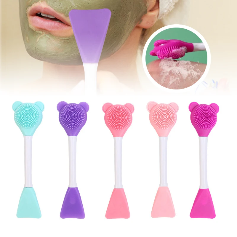 2 in 1 블랙헤드 실리콘 페이셜 클렌징 & 마스크 브러시 스파출라 딥 클리닝 도구 각질 제거 스크럽 모공 페이셜 스킨 케어