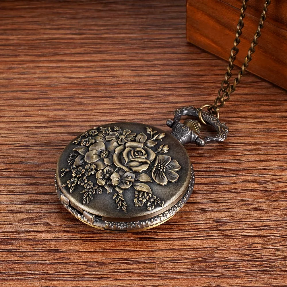 Necklace pendant watch Vintage bronzer blossom pocket watch Large quartz pocket watch