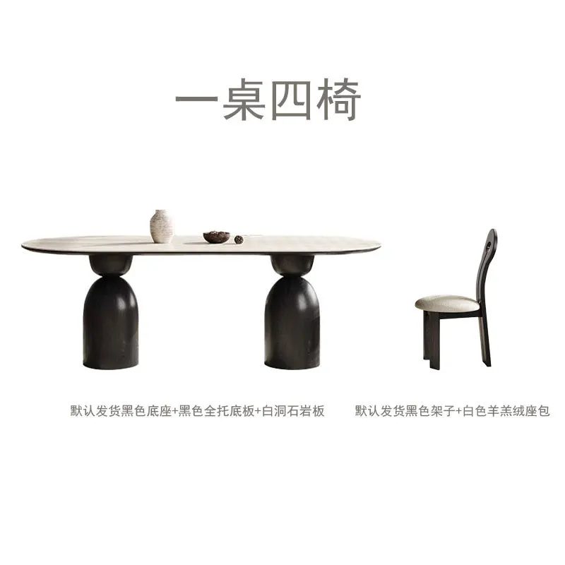 #Medieval Style Solid Wood Oval Dining Table Rock Slab Top Modern Minimalist Light Luxury Finish Disassembly Feature for