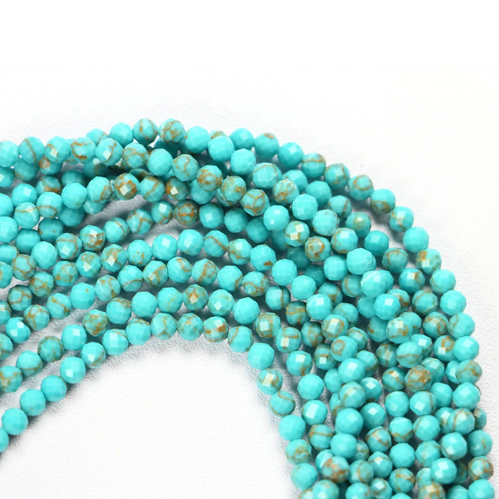 Natural Stone Beads 2 3 4mm Faceted Greem Turquoises Small Loose Beads For Jewelry Making DIY Bracelet Necklace 15