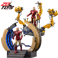 Original ZD Toys Iron Man WITH SUIT-UP GANTRY Action Figure LED Circular Armor dismantling platform MK6 Anime Tony Stark Model