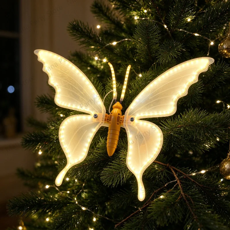 Warm White Glowing Butterfly, 30cm Static Fairy Butterflies Night Decor For Birthday Outdoor Romantic Wedding Christmas Tree