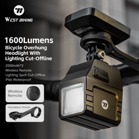 WEST BIKING 1600 Lumen Bike Light Wireless Remote Cycling Light IP66 Waterproof Hanging Bicycle Headlight High Bright Flashlight