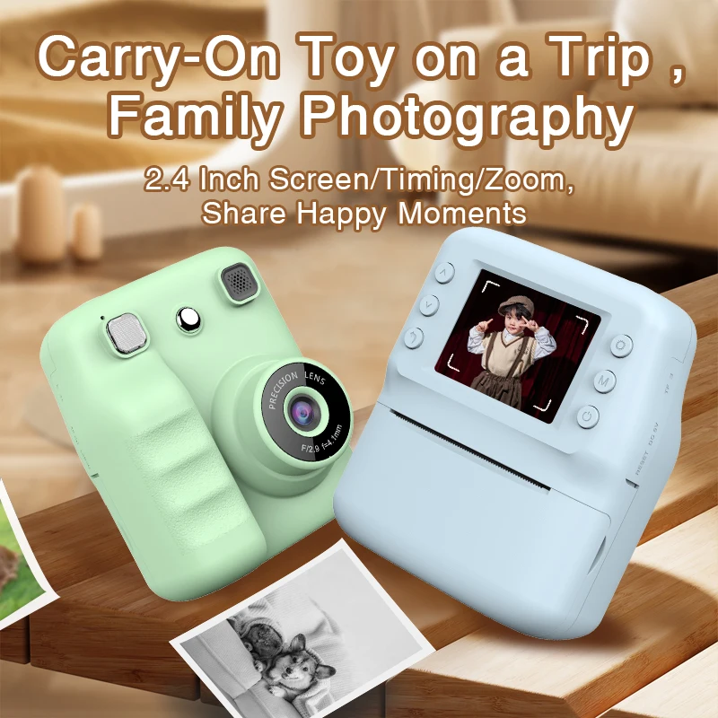 Mini appareil photo numérique violet pour enfants, jeux d'imprimante instantanée inclus, cadeau mignon pour garçons et filles de 4 à 12 ans, cadeau de noël