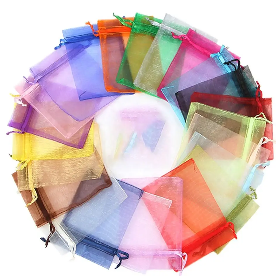 50pcs Mix Colors Jewelry Packaging Bag 7*9/9*12/10*15/13*18cm Organza Bags Gift Storage Wedding Drawstring Pouches Wholesales