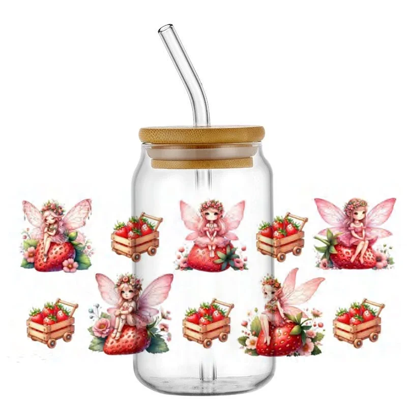 

Miniso Strawberry Girl Pattern 3D Sticker Libbey Can Bottle Self adhesive DIY Gift 16oz UV DTF Cup Wraps Transfer Sticker