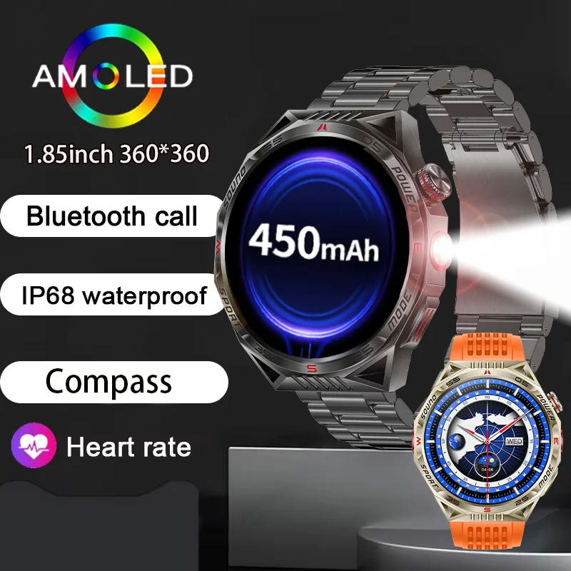 

New LED flashlight smart watch for Men Original Outdoor sports Laser Bluetooth call 450mah Compass smart watch for Huawei Xiaomi