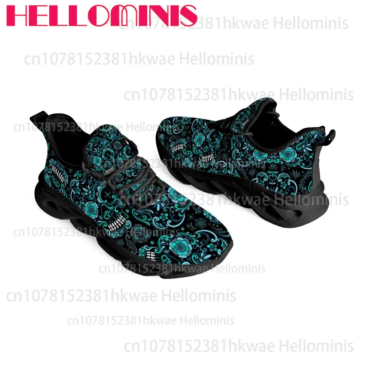 Unisex Vintage Floral Green Skull Print Adult Chunky Blade Sole Shoes Comfort Outdoor Casual Sneakers Easy To Wear Gift