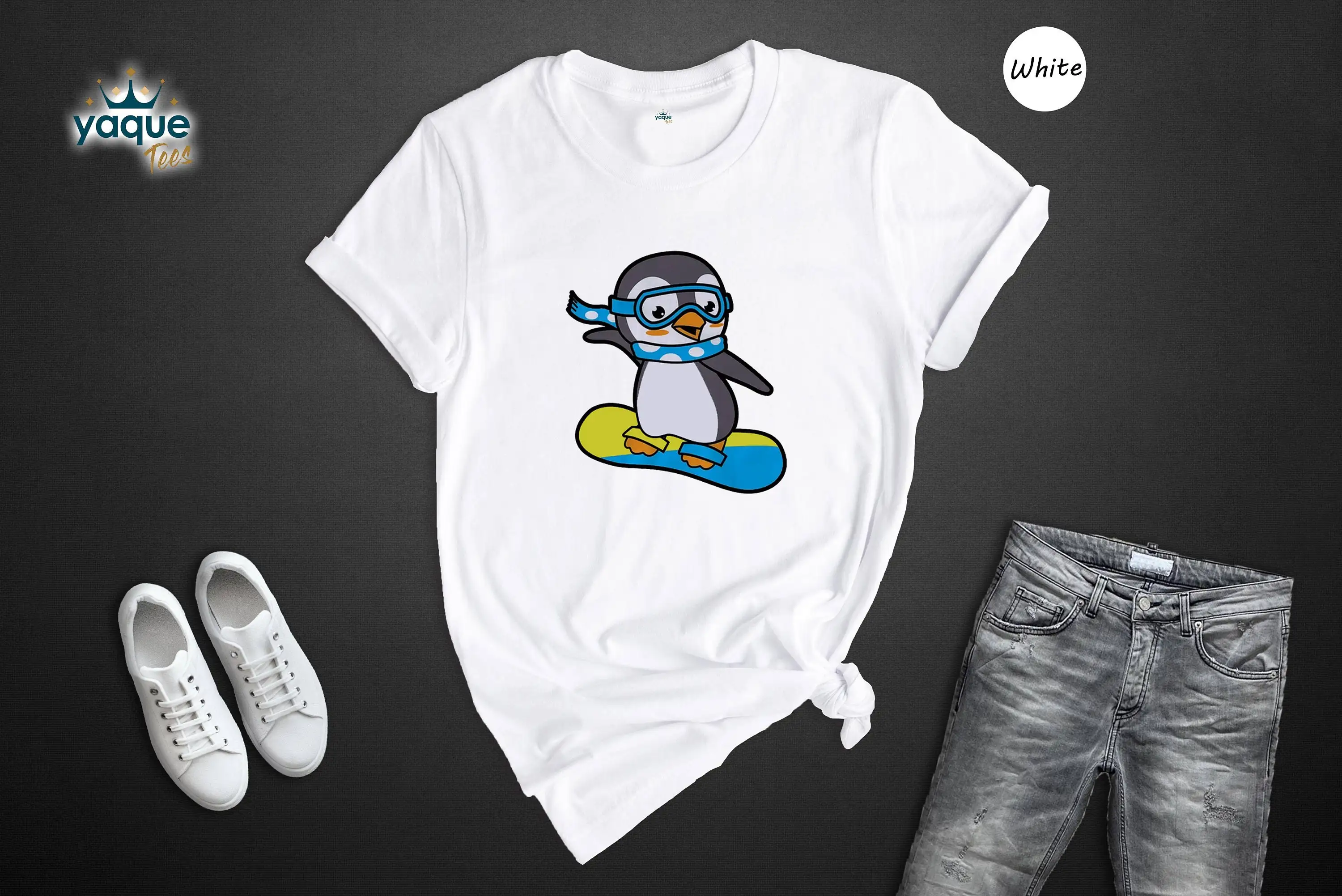 Penguin Snowboarding Sweat T Shirt Cute Winter Sports Kawaii Animal