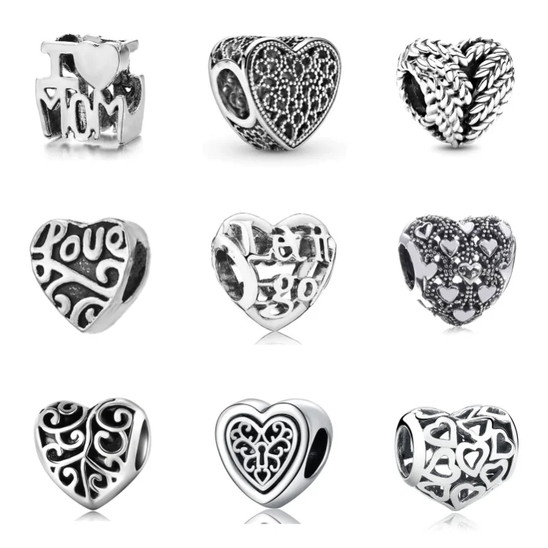 2024 New Cute Silver Plated Hollow Love Alloy Large Hole Charm Beads For Pandora DIY Bracelet Necklace Jewelry Accessories Gifts