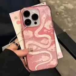 Oil Painting Cloud Pink Snake Phone Case For iPhone 17 16 15 14 Pro Max 13 12 11 XS X XR 7 8 Plus 16E SE2 Shockproof Clear Cover