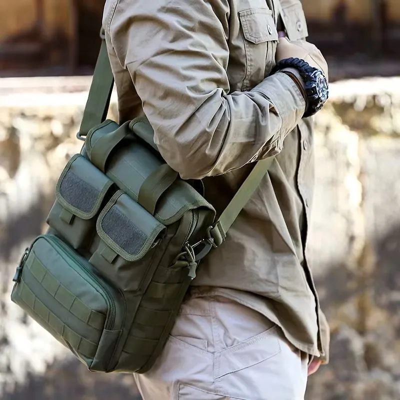 Camouflage Tactical Crossbody Bag for Men, Outdoor Laptop Carrier with Molle System for Camping, Hiking, and Hunting