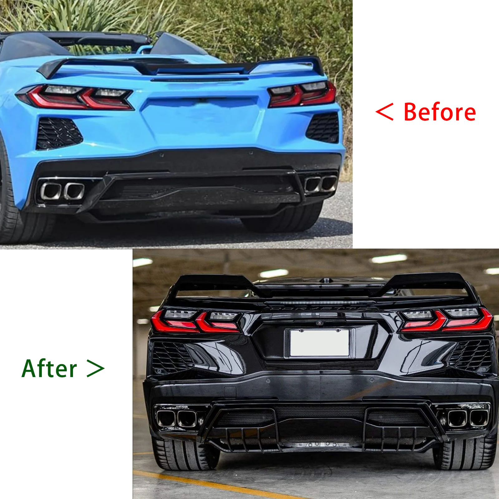 For Chevrolet Corvette C8 Stingray/E-Ray 2020-2024 Rear Bumper Diffuser Inserts Matte Black A Pair Car Accessories Body Kit