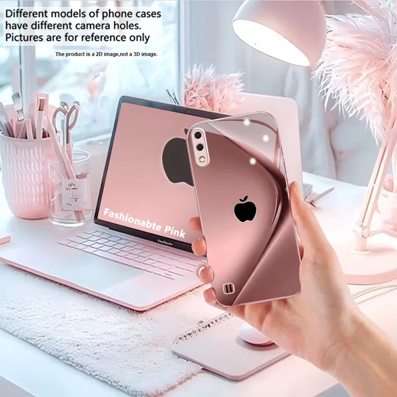 Blush Draped Logo Print Pink Metallic Glass Phone Case For Samsung A01/A02/A03 Core/A04/A04e/A05/A05s/A07/A70/A71/72 Back Cover view 4