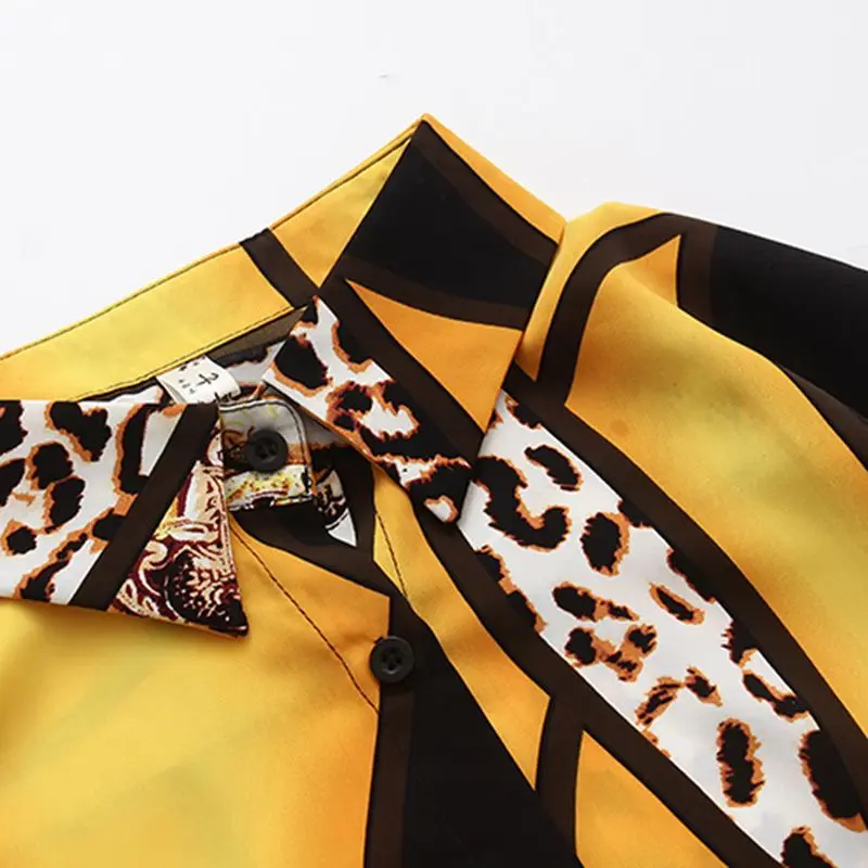 Camicetta da donna allentata a maniche lunghe in Chiffon con scollo a Polo Vintage con stampa leopardata camicetta da donna di moda coreana top 2024 primavera