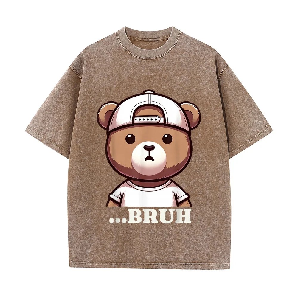 Bruh Meme Hip Hop Teddy Bear Funny Boys Teens Men Tops Teenager T-Shirt Майка Round Neck Cotton T Shirt Casual Tee Short Sleeve