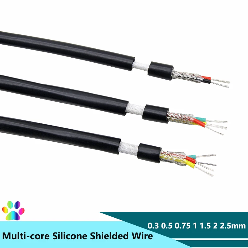 

1/5/10M Silicone Rubber Shielded Cable 0.3 0.5 0.75 1 1.5 2 2.5mm 2 3 4 6 Cores Insulated Flexible High Temperature Copper Wire