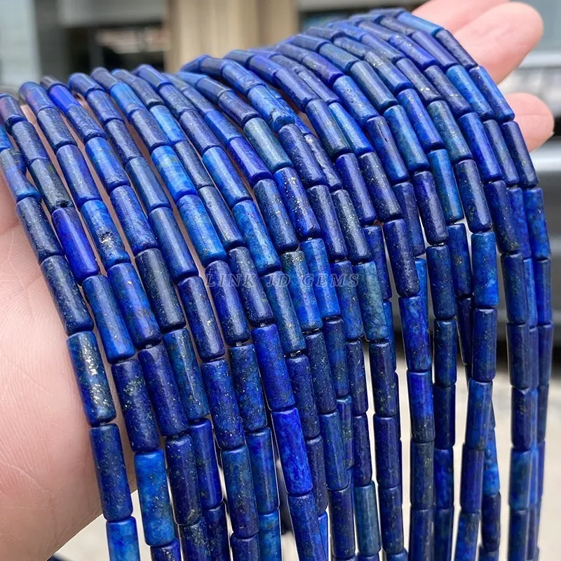 4x13mm Natural Stone Lapis Lazuli Round Tube Shape Cylindrical Beads Loose Spacer For Jewelry Making Bracelet Necklace Accessory