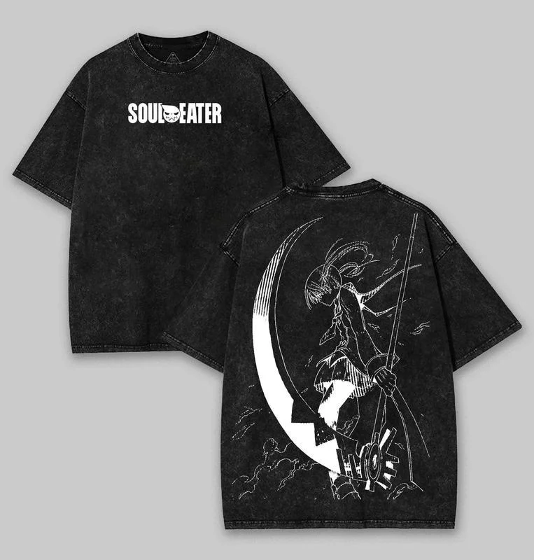 2025 Soul Eater Manga Graphic T Shirt Harajuku Print Vintage Washed T-shirt Men Women Clothes Oversized Cotton Short Sleeve Tees