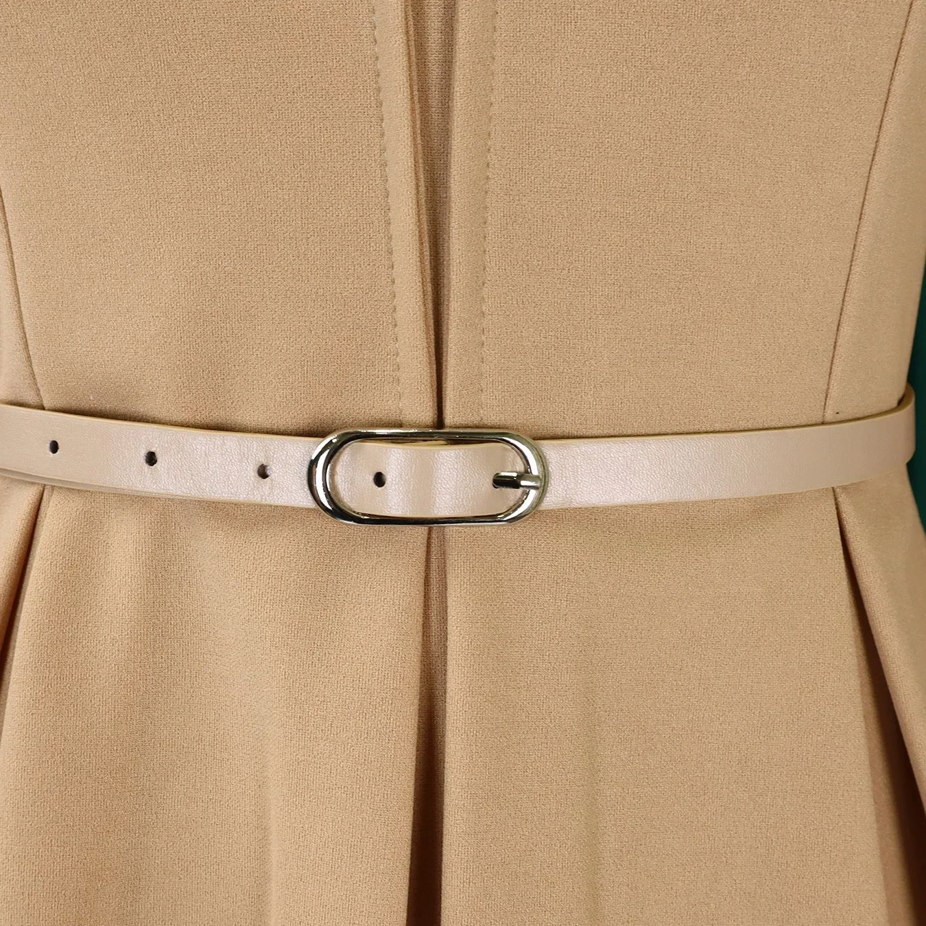Elegant Office Dress for Women Professional 2024 New V Neck Three Quarter Sleeve Belt Waisted Mid Calf Formal Business Work Robe