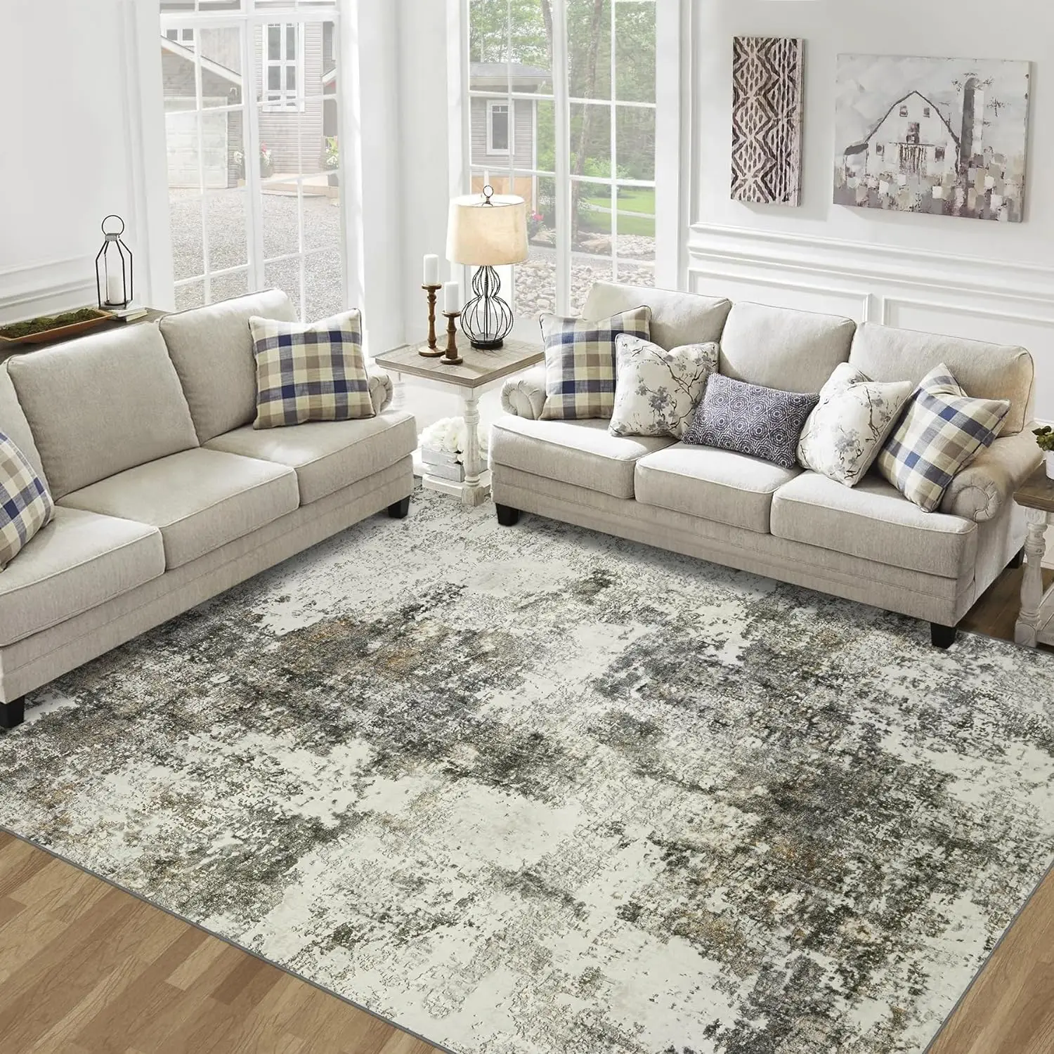 Area Rug 9x12 Living Room: Large Washable Rug with Anti-Slip Backing Non-Shedding Stain-Resistant Soft Abstract Carpet for Bedro