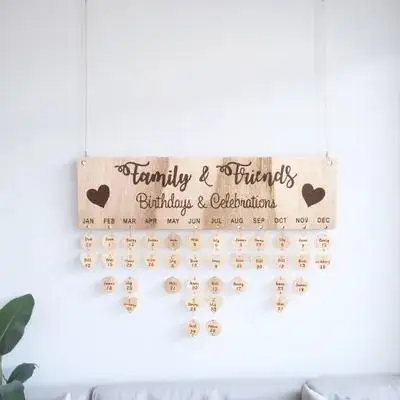 

Wooden Hanging Calendar DIY Vintage Wall Plaque Home Family Reminder Birthday Wedding Date Tracker Wall Hanging Decor