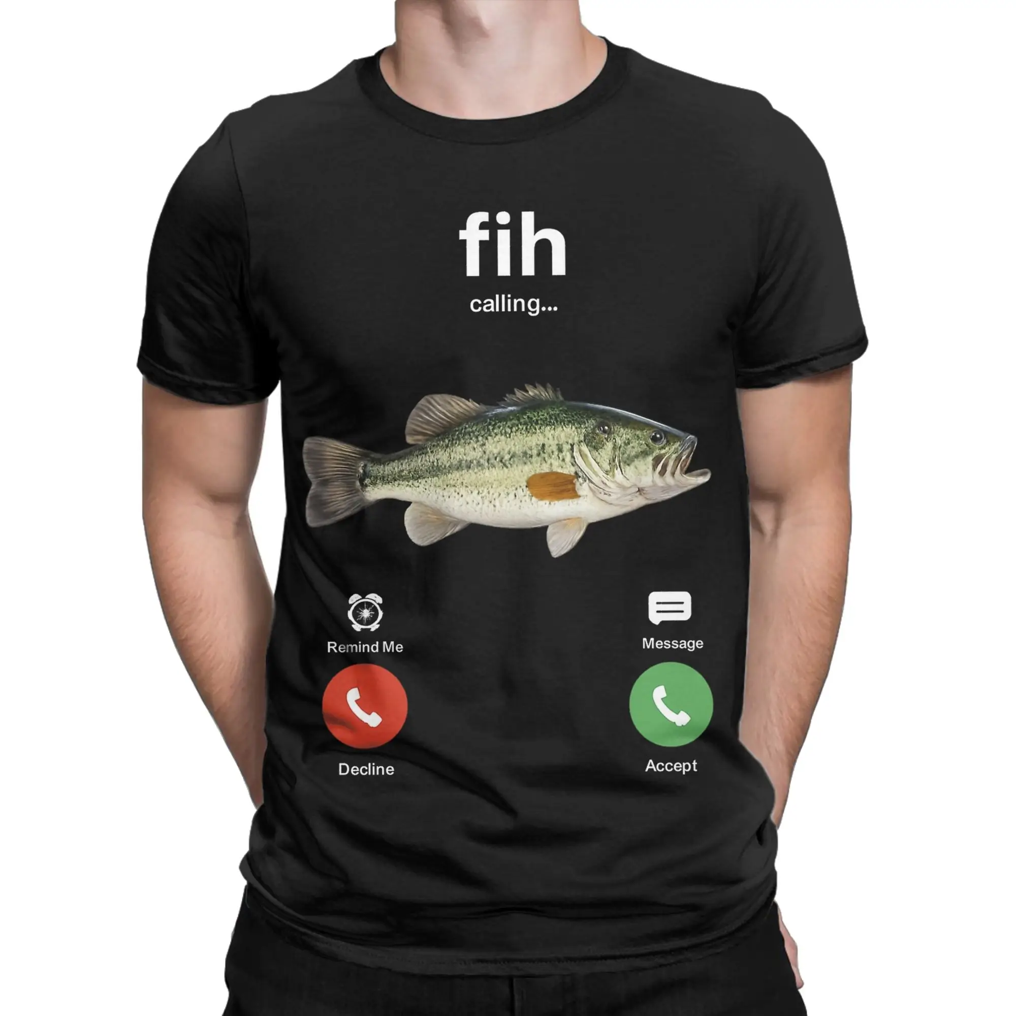 Men's T-Shirt Fih Calling Decline Accept Phone Fish Leisure Cotton Tee Shirt Short Sleeve  T Shirts O Neck Tops Printed