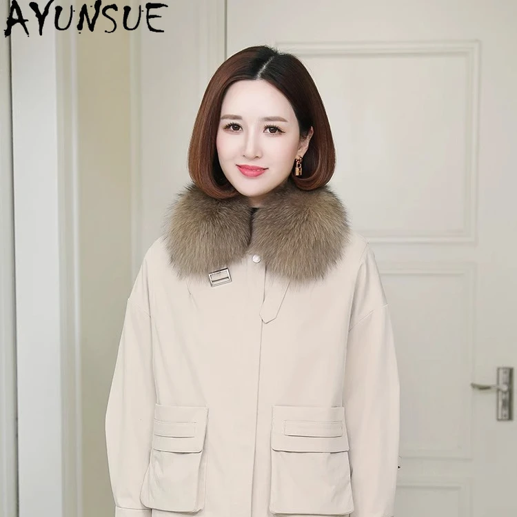 معطف فرو المنك الحقيقي من AYUNSUE ملابس شتوية للنساء بياقة من فراء الثعلب سترة بطانة قابلة للفصل معطف فرو حقيقي معاطف نسائية معاطف Palldtt Жengarško #1