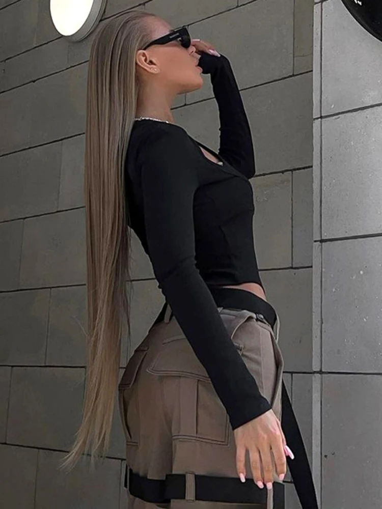 Solid Sexy Bodysuit Lingeire Fake Two-Piece Long Sleeve Body Feminino Buckle One-Pieces Rave Outfits Bodycon Lenceria Femenina