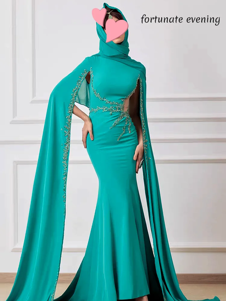 

Fortunate Evening Elegant Vintage Sweet Green Crystal Beads New Cape Customized Formal Occasion Prom Dress Evening Party Gowns