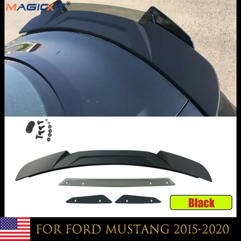 MagicKit For 2015-2020 Ford Mustang Wicker Bill Smoked Gray+black Polycarbonate Car Rear Wing Primer Color Rear Spoiler  Flap