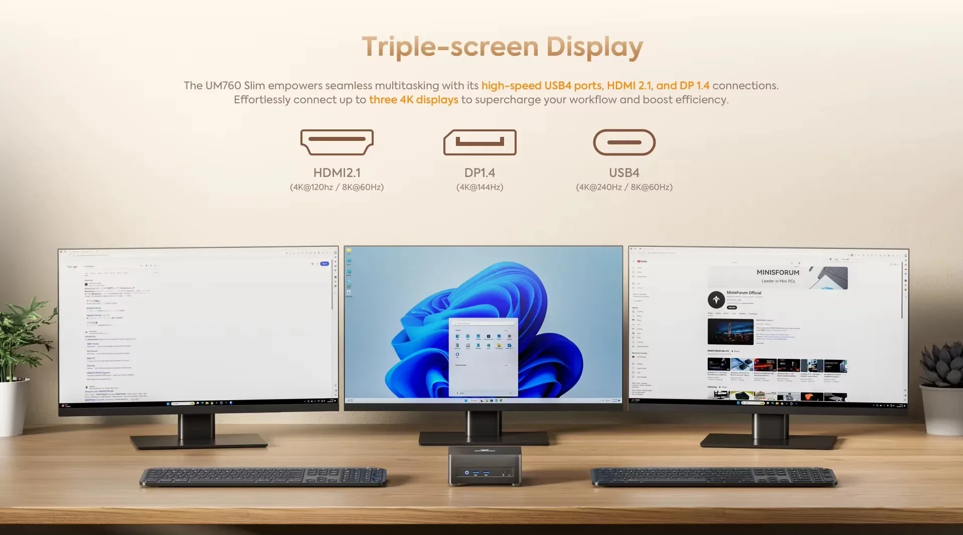 Slim Series 2,5G LAN Mini PC UM870 AMD Ryzen 7 8745H USB4.0 2*DDR5 2*PCIE4.0 Windows 11 NUC Mini Computer WiFi6E
