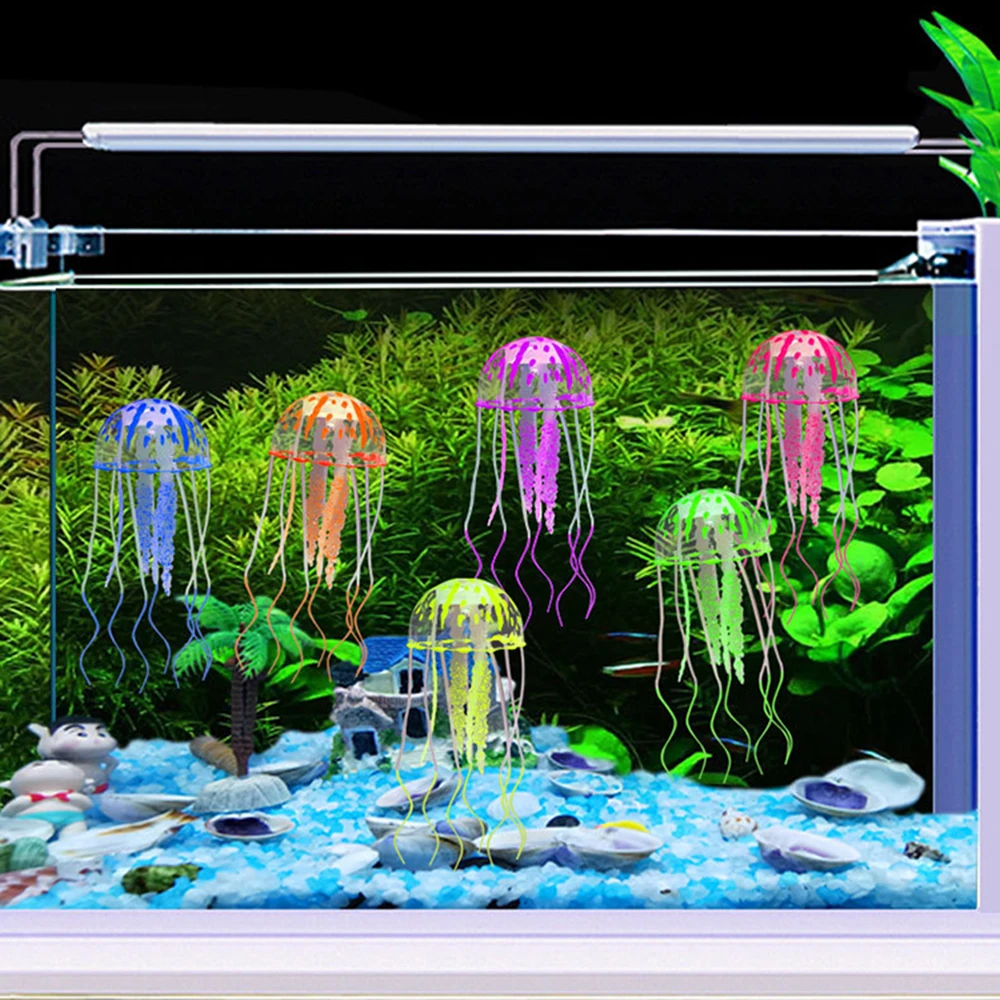 1PC Fish Tank Landscape Simulation Jellyfish Decoration Silicone