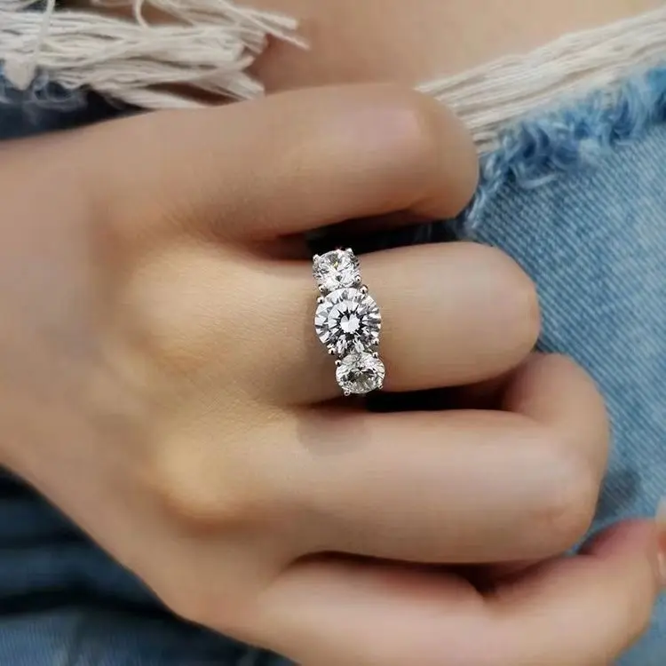 

Three-stone Paved 4-prong Ring 4ct Moissanite PT950 Platinum - 4ct triple glow, trendy design, fashion statement