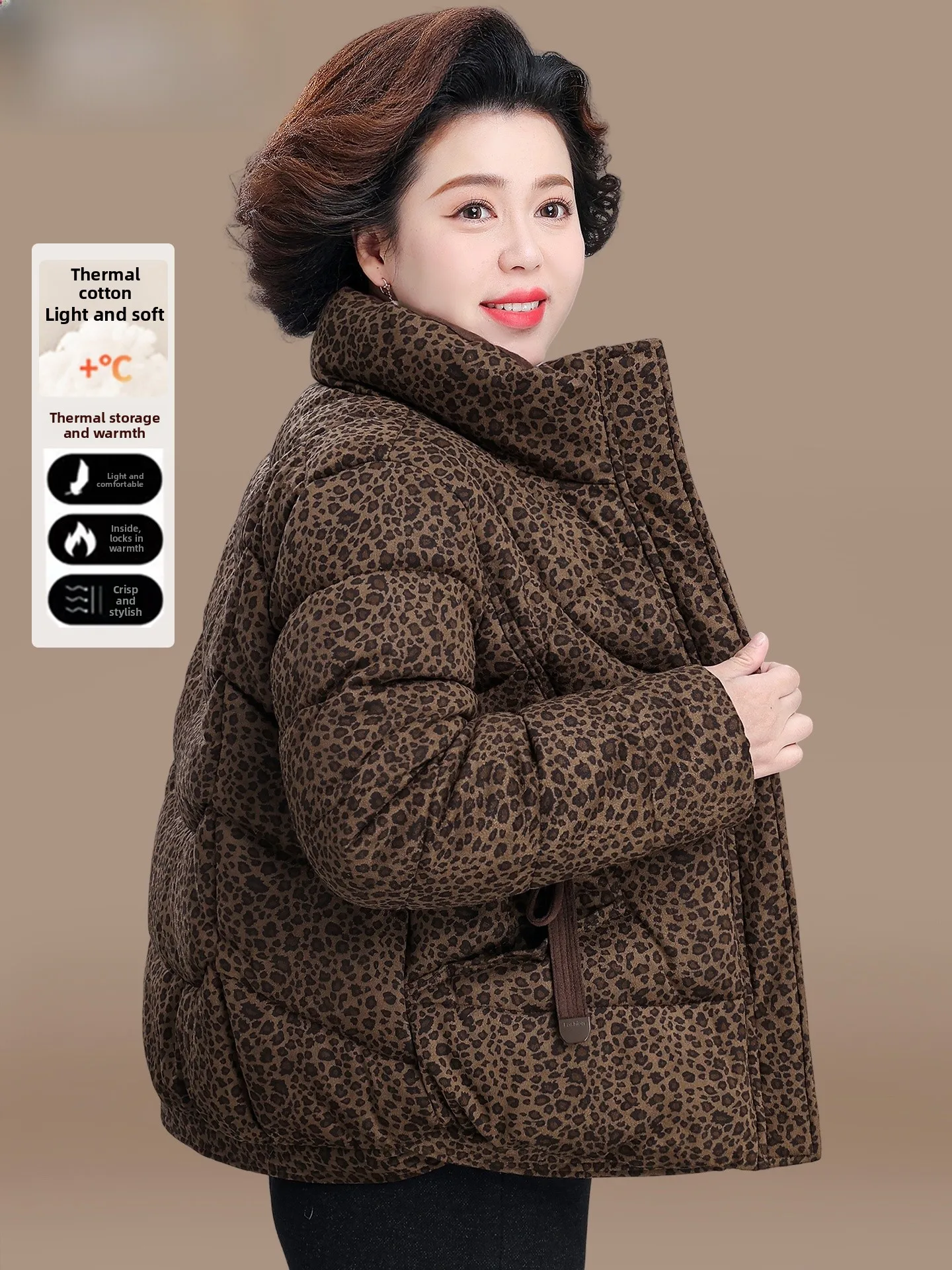 

Thiened down Cotton Jaet Warm Outerwear for Women ly Winter Coat Mommy Sle Mid-Length Zipper Closure No Hood