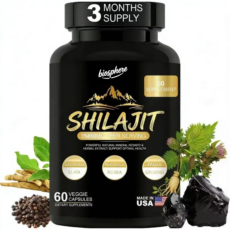 10 in 1 pure Himalayan organic Shilajit supplement 25000MG containing Rhodiola rosea and black pepper -60 capsules