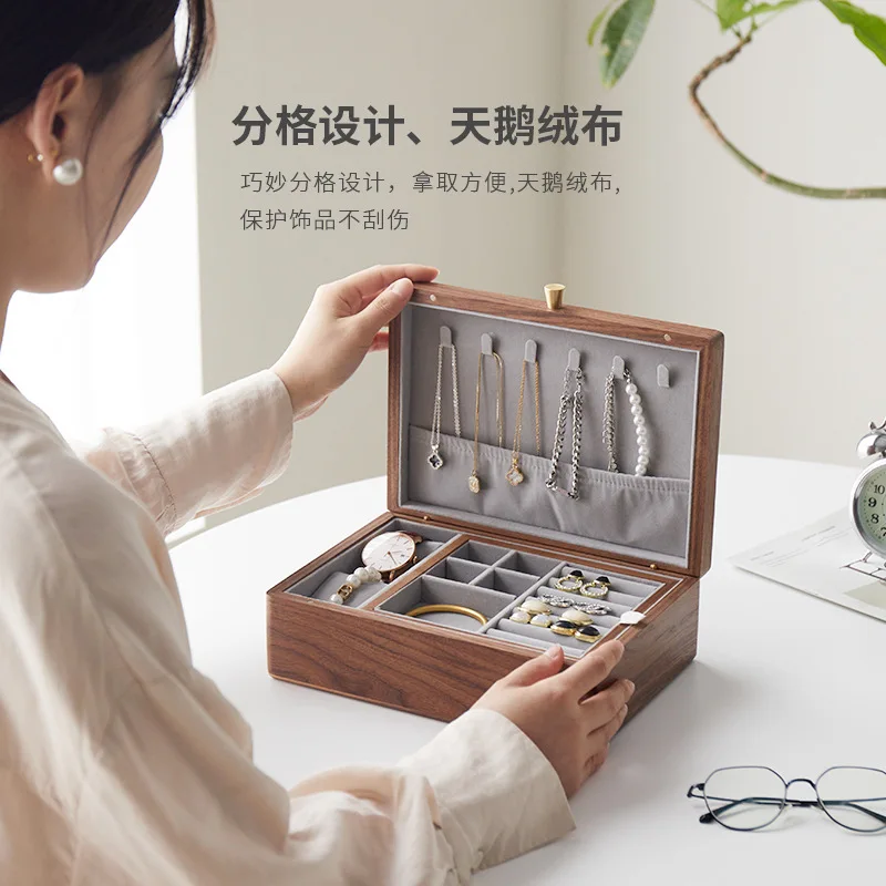 Solid Wood Jewelry Box Storage Box, High-end Exquisite Retro Desktop High-end Jewelry Ring Necklace Earring Jewelry Box